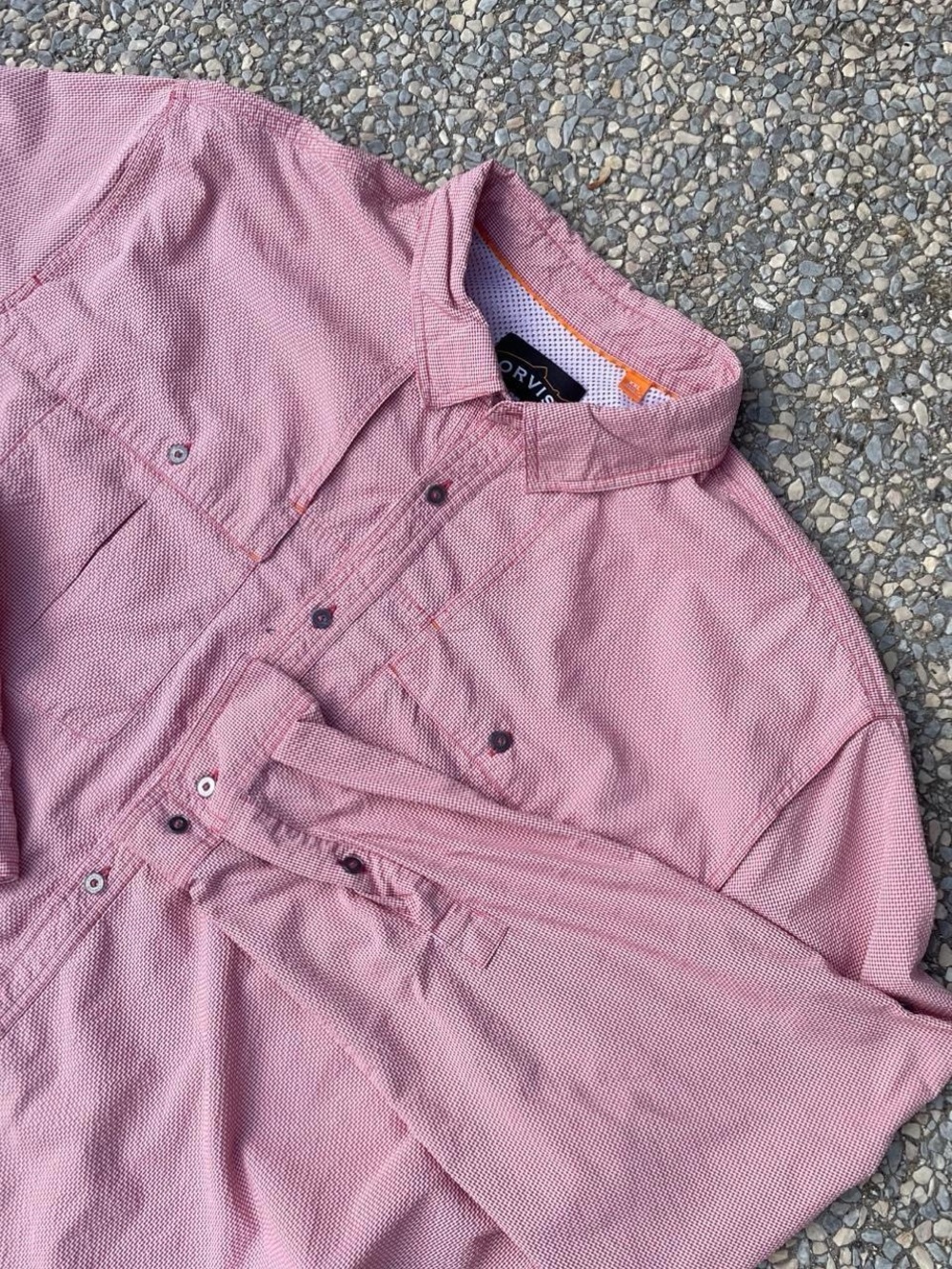 Orvis Men's Red and White Checked Fishing Outdoors Vented Button-Down Shirt